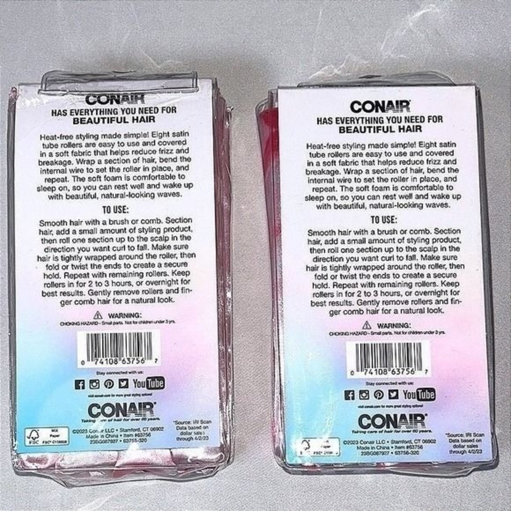 Conair Heatless 6" Hair Curlers Satin Loose Waves Sleep Rollers Lot of 2 NWT - Picture 2 of 3